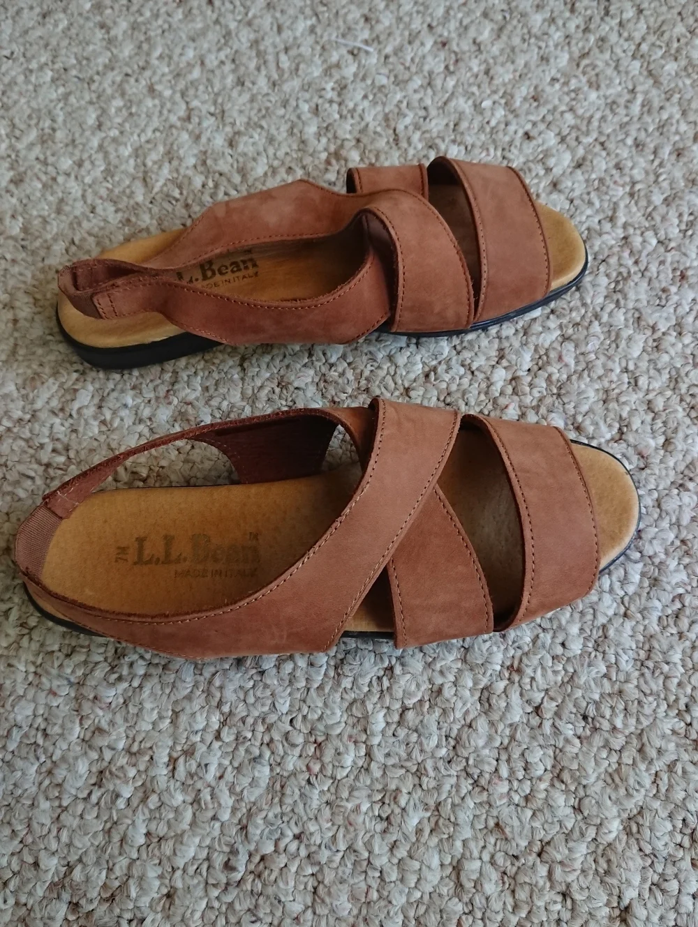 LL Bean Made in Italy Brown nubuck Leather Slingback Sandals size 6.5